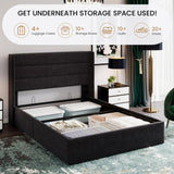 SHA CERLIN Queen Size Lift Up Storage Bed/Velvet Upholstered/Modern Wingback Headboard/Upholstered Platform Bed Frame/Hydraulic Storage/No Box Spring Needed/Black SHA CERLIN