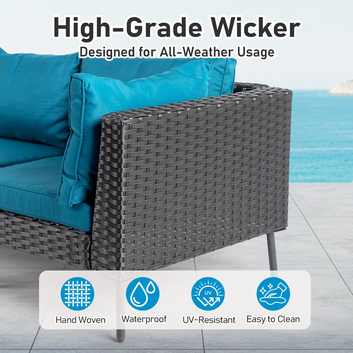 VINGLI 6 Pieces Wicker Patio Furniture Set, Outdoor Sectional Sofa Set Rattan Modular Patio Conversation Sets with Cushions & Ottomans (Black) VINGLI