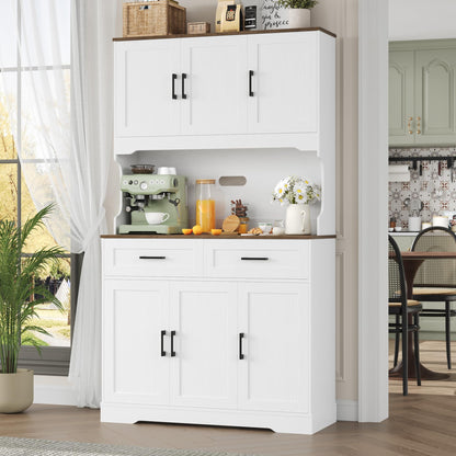 ACBOTALL Tall Kitchen Pantry Cabinet, Kitchen Cabinets with Countertop, Farmhouse Kitchen Pantry Storage Cabinet with Doors and Adjustable Shelves, Kitchen Hutch for Kitchen, White