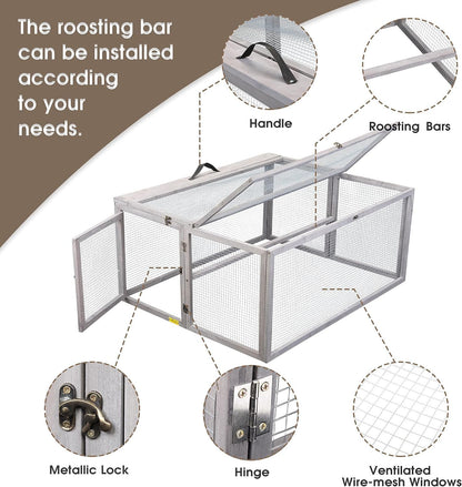 COZIVVOVV Durable Wooden Chicken Coop with Run, Portable and Foldable Chicken Brooder Box, Indoor Outdoor Hen House for Chick Duck Bunny Small Animals 45" L（Grey） - WoodArtSupply