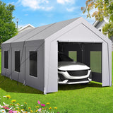 Carport 10x20 ft Heavy Duty, Car Port with Reinforced Steel Frame and 6 Roll-up Windows, Portable Garage with Sturdy Ground Nails, Waterproof All-Season Car Canopy for Boat, Truck, Grey LuxaDomus