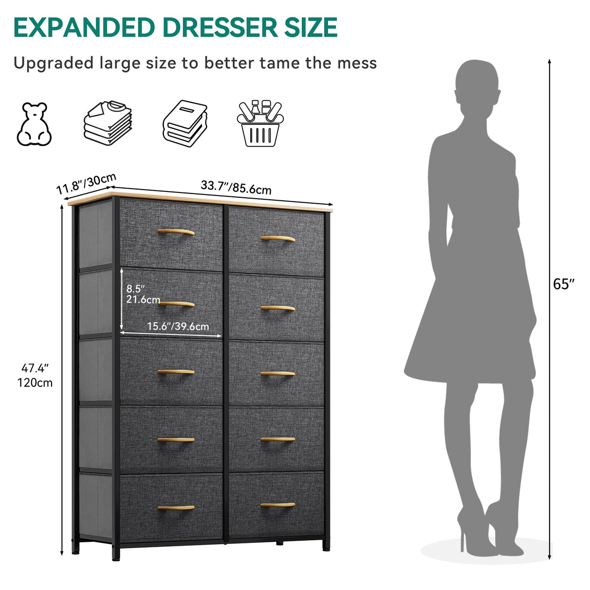 YITAHOME 10 Drawers Dresser, Fabric Dresser, Fabric Storage Tower, Organizer Unit for Bedroom, Living Room, Hallway, Closets YITAHOME