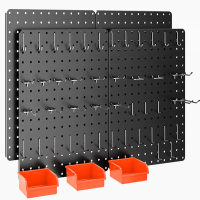 Hogurity Peg Board, 110pcs Metal Pegboard Kit, Includes 4 Pack Black Peg Board Panels with Accessories and Hook Locks, Large Heavy Duty Peg Boards for Walls Home, Garage Tool Storage, Workbench
