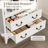 RALGEND 71'' Tall Arched Pantry Cabinet, Farmhouse Kitchen Pantry Cabinet with Glass Doors, Adjustable Shelves and 2 Large Drawers, Versatile Cupboard for Kitchen, Dining Room, White RALGEND