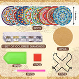 UPINS 8Pcs Mandala Diamond Art Painting Art Coasters Kits with Holder, Diamond Art Non Slip Coaster Kits DIY with Holder Crafts for Adults Diamond Art Painting Kits Supplies for Christmas Gift UPINS