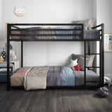 DHP Miles Low Metal Bunk Bed Frame for Kids, With Built-in Ladder, High Guardrail and Metal Slats, Floor Bed Bottom Bunk, No Boxspring Required, For Small Spaces, Twin-Over-Twin, Black DHP