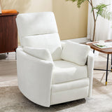Swivel Rocker Recliner Chair, Manual Nursery Rocking Chair Upholstered Adult Rocking Chair with 2 Pillows for Living Room Bedroom (White, Manual Operation) choairy