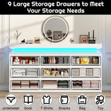 chartustriable 9 Drawer Dresser for Bedroom, White Dresser with LED Lights, Modern Chest of Drawers for Closet, 63" Wide Drawers Organizer Cabinet for Living Room, Entryway, Hallway, White chartustriable