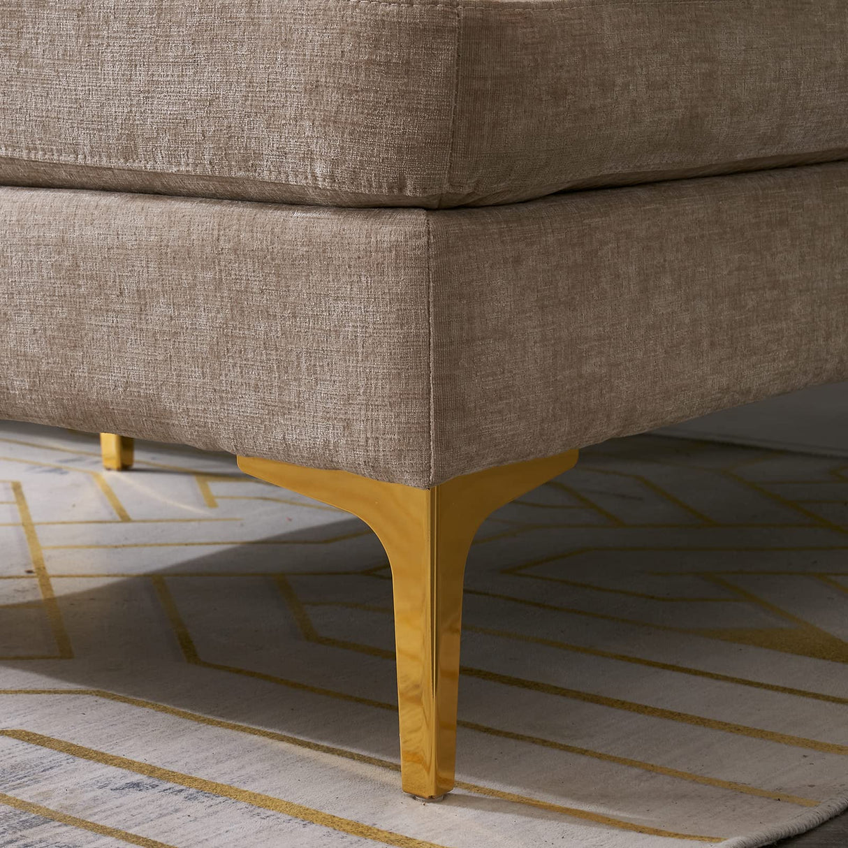 Karl home Convertible Sectional Sofa 110" U-Shape Sofa Couch 4-Seat Couch with Chaise ChenilleFabric Upholstered for Living Room, Apartment, Office, Camel Karl home