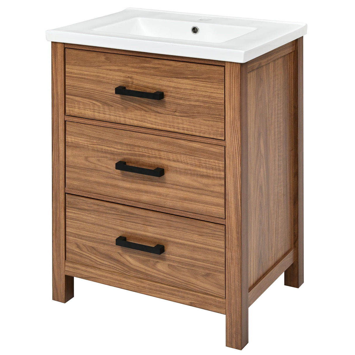 Merax 24 Inch Bathroom Vanity with Sink,Mid Century Modern Bathroom Vanity with 2 Deep Drawer & Tip-Out Tray,Ceramic Sink with Integrated Countertop,Solid Wood Frame,Wood Grain Finish Merax