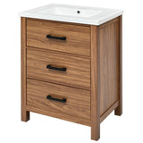 Merax 24 Inch Bathroom Vanity with Sink,Mid Century Modern Bathroom Vanity with 2 Deep Drawer & Tip-Out Tray,Ceramic Sink with Integrated Countertop,Solid Wood Frame,Wood Grain Finish Merax