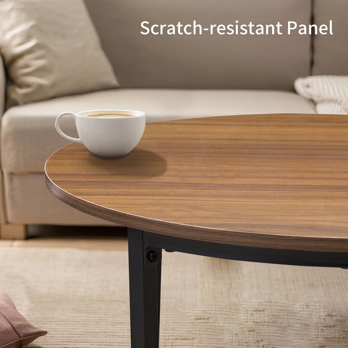 VECELO Nesting Coffee Table Set of 2, Wood Round Side Tables with Adjustable Non-Slip Feet, for Living Room, Brown VECELO