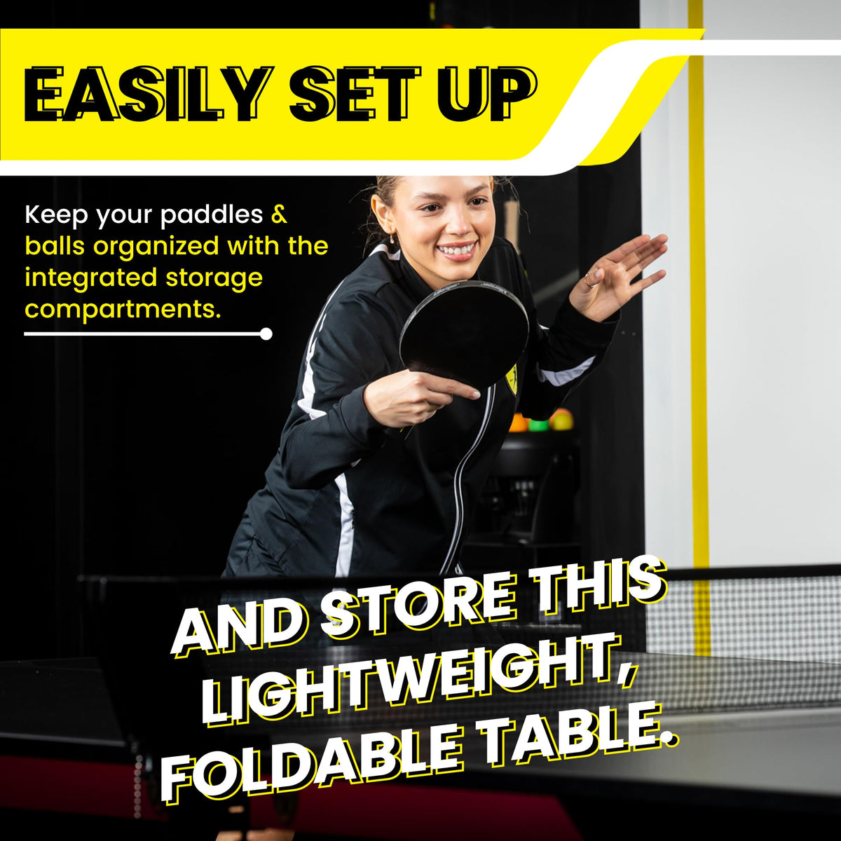 Killerspin MyT 415X Mega, Ping Pong Table, Foldable Table for Table Tennis, Portable Ping Pong Table Set with Built-in Paddle and Ball Storage, 25mm MDF Board Pingpongball Table, Graphite Color Killerspin