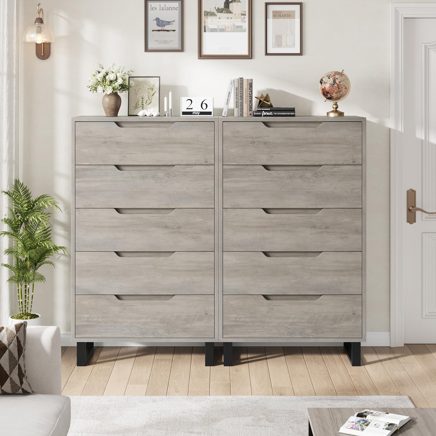 GarveeHome 5 Dresser for Bedroom, 51" Tall Dresser, Freestanding Vertical Drawer Dresser with Storage, Wooden Closet Dresser Storage Dresser Chest for Living Room, Hallway, Entryway, Ash Grey