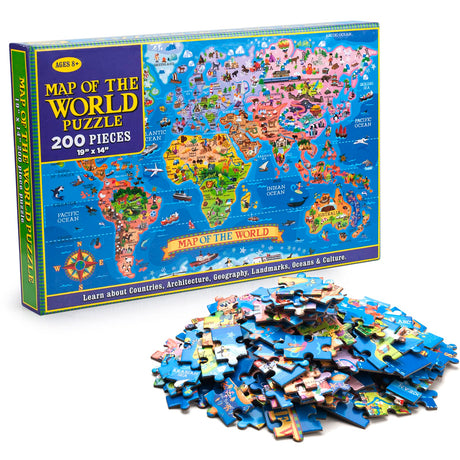 MOTYAWN 200 Pieces World Map Puzzle for Kids & Adults, World Map Jigsaw Puzzle Floor Puzzles Toddler Geography Educational Toys for Boys and Girls, Globe Atlas Puzzle Maps for Kids Learning Games MOTYAWN