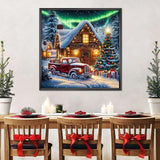 Christmas Truck Diamond Art Kits for Adults Beginners-Christmas House Diamond Painting Kits for Adults Aurora,DIY Full Round Drill Dot Car Gem Art Craft Paint by Diamonds,Home Wall Decor13.7x13.7Inch SJDIYSTORE