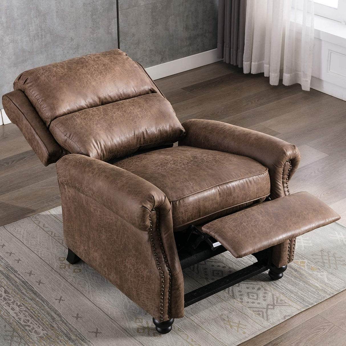 CANMOV Pushback Recliner Chair Set of 2, Faux Leather Armchair Push Back Recliner with Rivet Decoration Single Sofa Accent Chair for Living Room, Chocolate CANMOV