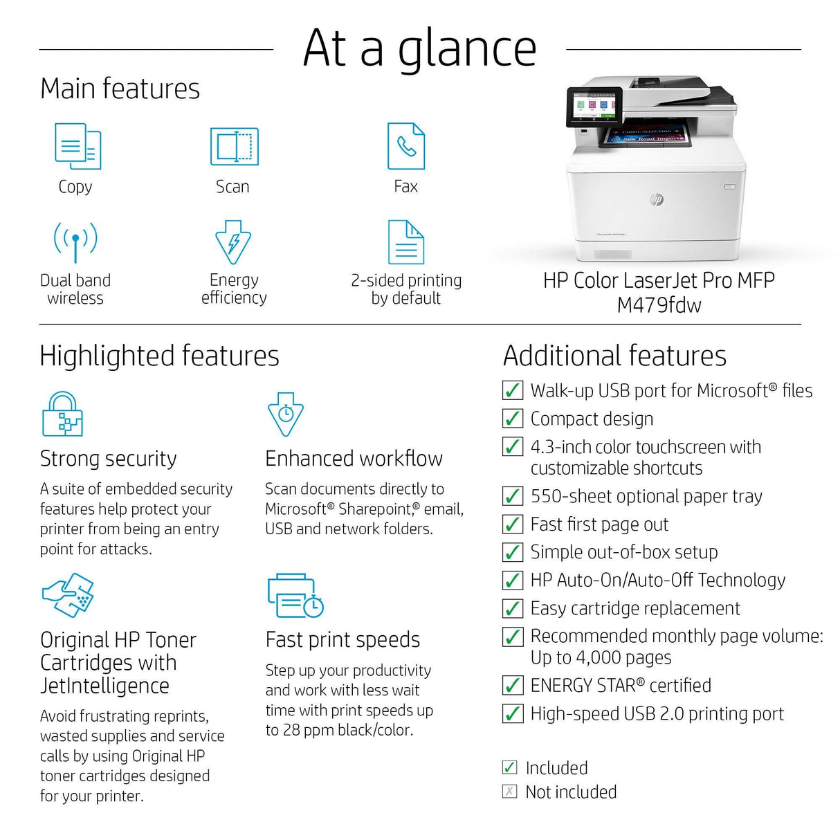 HP Color Laserjet Pro Multifunction M479fdw Wireless Laser Printer (W1A80A) (Renewed) HP