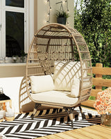 GAOMON Egg Chair, Oversized Wicker Outdoor Chairs with Luxury Cushions, 350LBs Capacity Steel Frame Patio Lounge Chaise for Indoor/Outdoor Use for Balcony, Living Room, Patio, White GAOMON