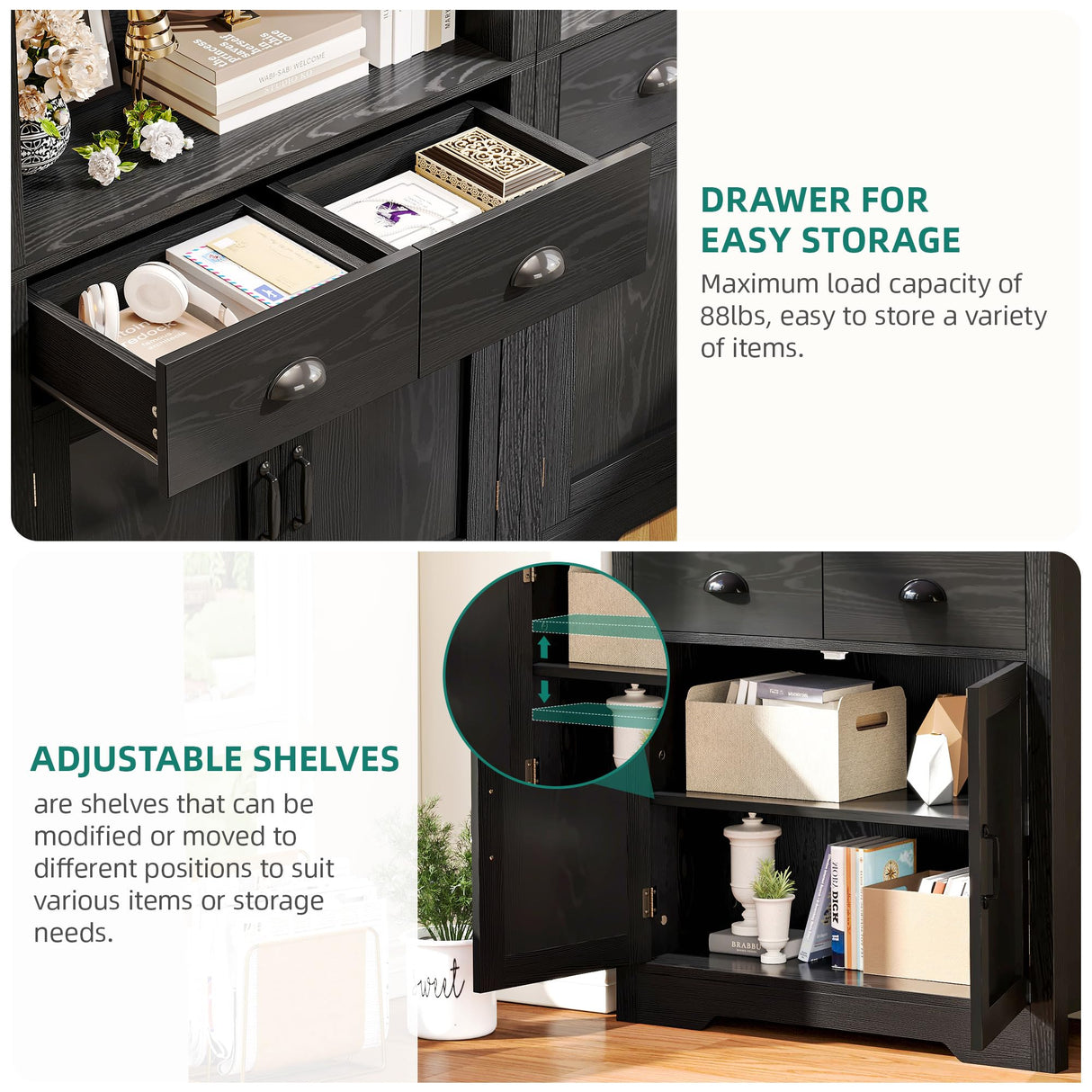 YITAHOME Arched Bookshelf, 71" Tall Bookcase with Drawers Arched Bookcase with Storage, Bookshelf Display Storage Rack with Adjustable Shelves for Living Room, Office, Black YITAHOME