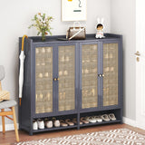 sasygfi Bamboo Shoe Storage Cabinet with Doors, 8 Tier Freestanding Shoes Heels Sneakers Shoe Rack Shelf for 36-40 Pairs, Entryway Shoe Cabinet with Drawers for Hallway Living Room (Grey, 8th floor) sasygfi