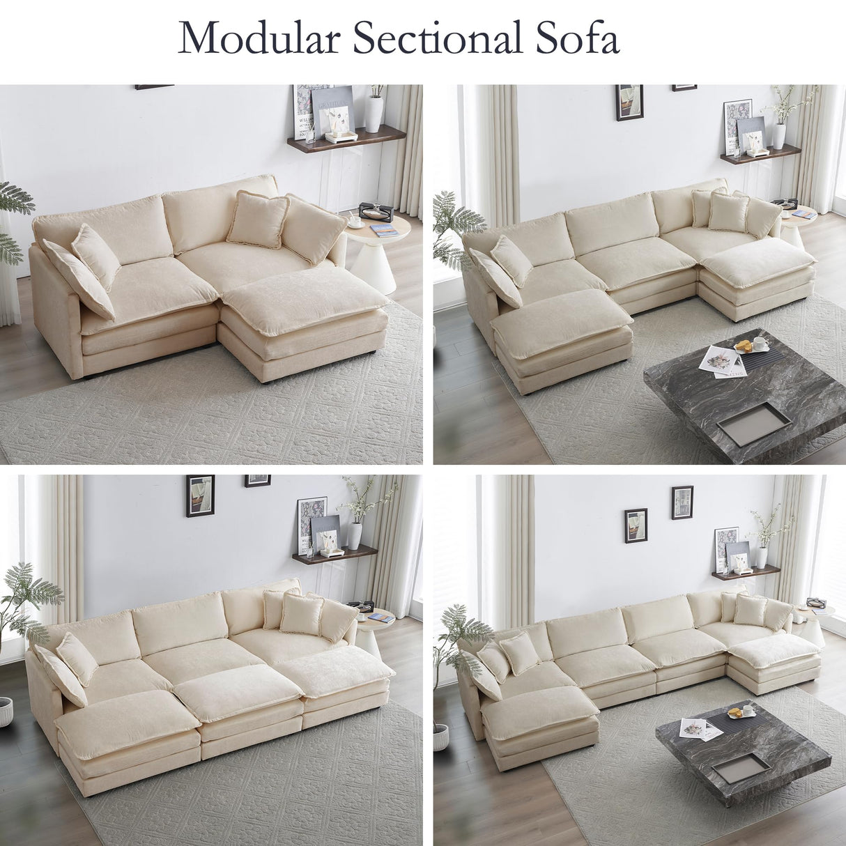 GNIXUU 111.5“ Oversized Modular Sectional Sofa, Comfy Cloud Couch for Living Room, Modern Chenille Large 5 Seater U Shaped Couch, Deep Seat Couch with Reversible Chaise & Cushions(Camel) GNIXUU