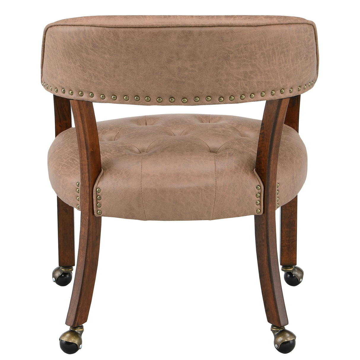 LEEMTORIG Dining Chairs with Casters and Arms, Rolling Dining Chairs with Wheels, Solid Wood Office Desk Chairs, 26“Dx25.2 Wx31.5“H, Cherry Legs & Yellowish Brown Fabric SY-1533-LT LEEMTORIG