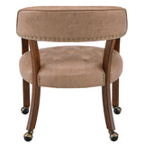 LEEMTORIG Dining Chairs with Casters and Arms, Rolling Dining Chairs with Wheels, Solid Wood Office Desk Chairs, 26“Dx25.2 Wx31.5“H, Cherry Legs & Yellowish Brown Fabric SY-1533-LT LEEMTORIG