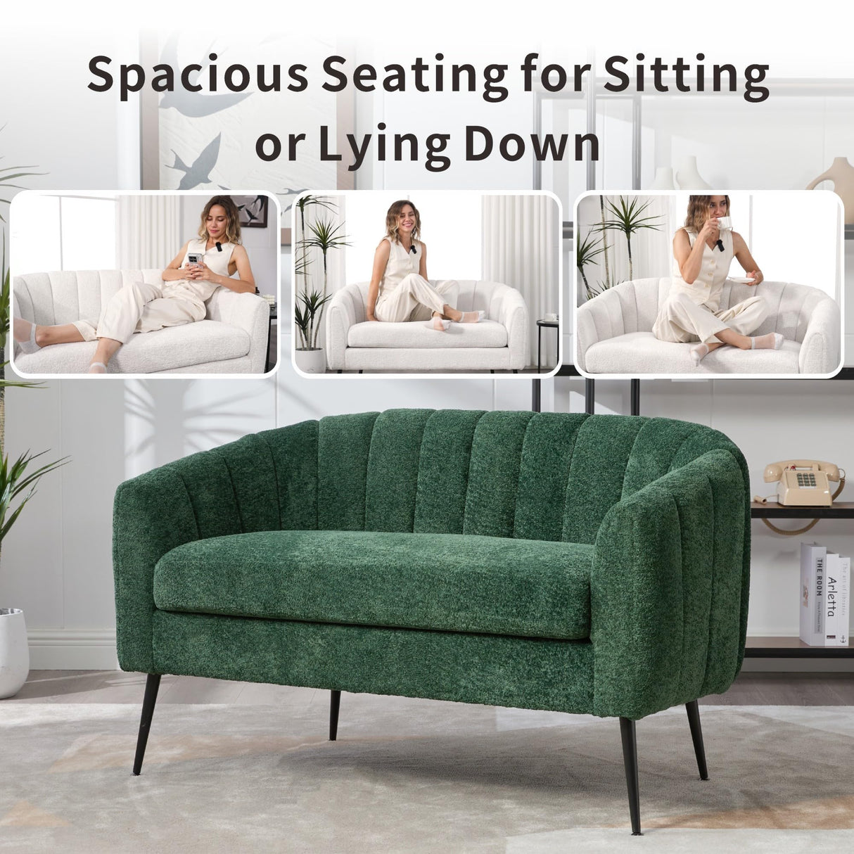 Sinzho & Wiyfun 50.2'' Upholstered Small Loveseat Sofa Chenille 2-Seat Couch Settee Love Seat for Small Space Mini Room, Green Sinzho & Wiyfun
