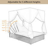 Patio Chaise Lounge, PE Rattan Outdoor Patio Wicker Sunbed Daybed with Adjustable Seats, Four-Sided Canopy, Overhead Curtain and Beige Cushions for Backyard, Garden, Poolside (for 2-6 People) Harper & Bright Designs