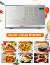 COMMERCIAL CHEF 0.7 Cu Ft Microwave with 10 Power Levels, 700W Microwave with Digital Display, Countertop Microwave with Child Safety Door Lock, Programmable with Push Button, Stainless Steel Commercial CHEF