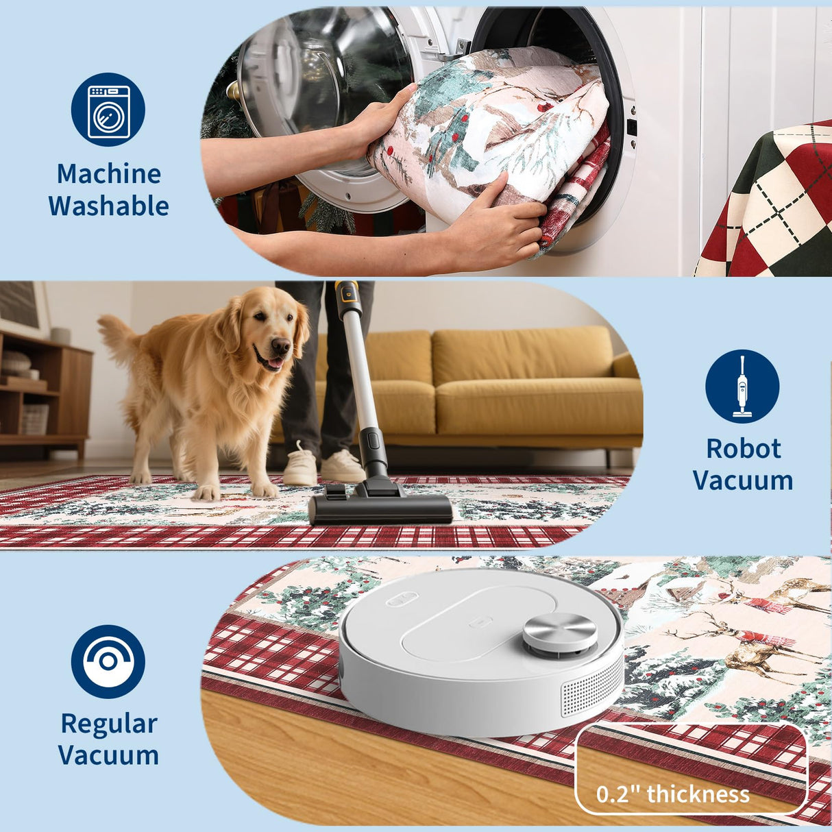 GarveeHome Christmas Washable Rug for Living Room, 6x9 Holiday Decor Area Rug for Bedroom Soft Low Pile Christmas Tree and Deer Rug Non Slip Throw Large Carpet for Dining Room Nursery, Red GarveeHome