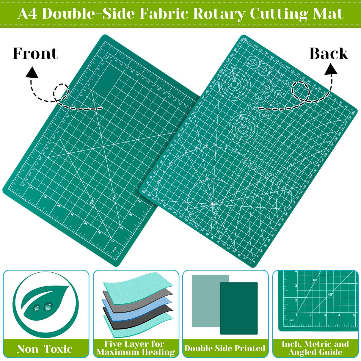 Rotary Cutter Set, Audab Self Healing Sewing Mats Rotary Cutter and Mat 45mm Rotary Fabric Cutter Set with 2 Blades Rotary Cutting Mat for Crafts Fabric Quilting Hobby (9" x 12" (A4)) Audab