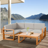 Outsunny 4 Seater L Shaped Patio Furniture Set with Coffee Table and Cushions, Wood Outdoor Sectional Sofa Conversation Set for Garden, Backyard, Porch and Poolside (Gray) Outsunny