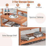 Tangkula Wood Outdoor Patio Coffee Table, 2-Tier Coffee Table with Slat Tabletop, Storage Shelf, Rectangle Patio Furniture for Garden Backyard Conversation (Natural) Tangkula