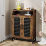 Tribesigns Shoe Cabinet with Doors, 20 Pairs Entryway Shoe Storage Cabinet with Removable Shelves & Open Top Shelf, 7 Tier Wooden Shoe Rack Organizer for Hallway, Brown & Black Tribesigns