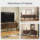 LINSY HOME TV Stand for 65" TV, Mid-Century Modern 58" Entertainment Center with Sliding Tambour Door and Storage Cabinet, Cruved TV Media Console Table for Living Room, Bedroom, Walnut LINSY HOME