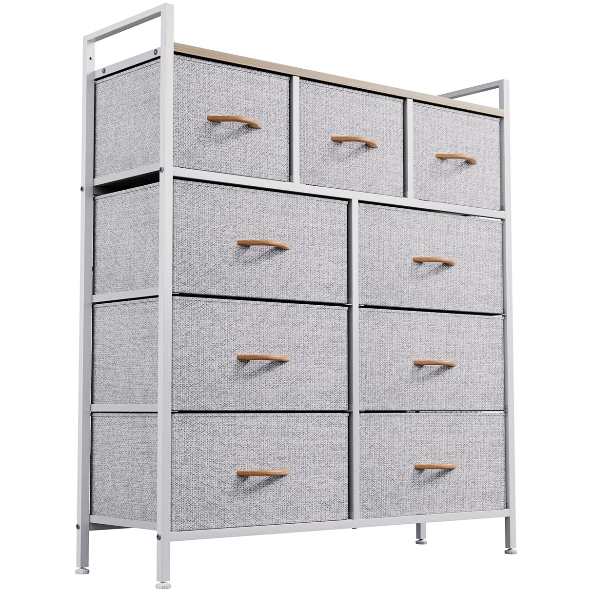 YITAHOME 9-Drawer Fabric Dresser, Furniture Storage Tower Cabinet, Organizer for Bedroom, Living Room, Hallway, Closet & Nursery, Sturdy Steel Frame, Wooden Top, Easy-to-Pull Fabric Bins(Light Grey) YITAHOME