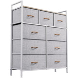 YITAHOME 9-Drawer Fabric Dresser, Furniture Storage Tower Cabinet, Organizer for Bedroom, Living Room, Hallway, Closet & Nursery, Sturdy Steel Frame, Wooden Top, Easy-to-Pull Fabric Bins(Light Grey) YITAHOME