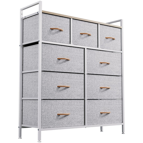 YITAHOME 9-Drawer Fabric Dresser, Furniture Storage Tower Cabinet, Organizer for Bedroom, Living Room, Hallway, Closet & Nursery, Sturdy Steel Frame, Wooden Top, Easy-to-Pull Fabric Bins(Light Grey) YITAHOME