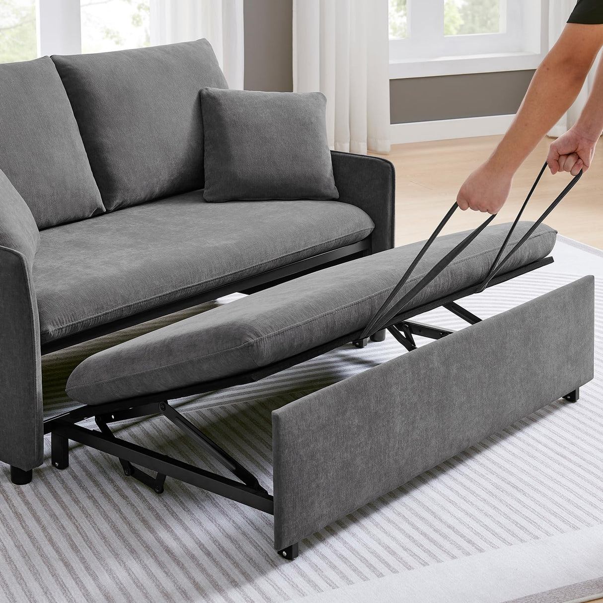 Zelimon Sleeper Sofa Bed, 3 in 1 Pull-Out Convertible Sofa Bed, 55'' Lounge Soft Futon Sofa with Adjustable Backrest, Chenille Couches for Living Room/Office/Apartment, Grey Zelimon