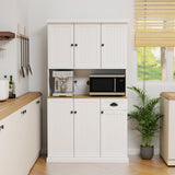 RASOO 71" Pantry Cabinet Kitchen Hutch Buffet Sideboard Oven Countertop Storage Microwave Cabinet with 3 Doors Upstairs and 3 Doors downstairs and 1 Drawer, White RASOO