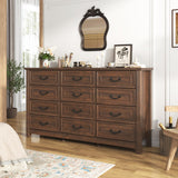chartustriable Farmhouse 12 Drawer Dresser for Bedroom, 63” Wood Dresser & Chest of Drawers with Rustic Handles, Wide Closet Dresser Organizer, Living Room, Hallway, Bedroom Furniture, Rustic Brown chartustriable