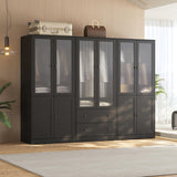 VOWNER 20“D Armoire Wardrobe Closet with Fluted Glass, 71" H Clothing Storage Cabinet with Hanging Rod, 4 Soft-Close Doors Wooden Wardrobe Cabinet for Bedroom, Large Capacity Storage Black(CCA) VOWNER