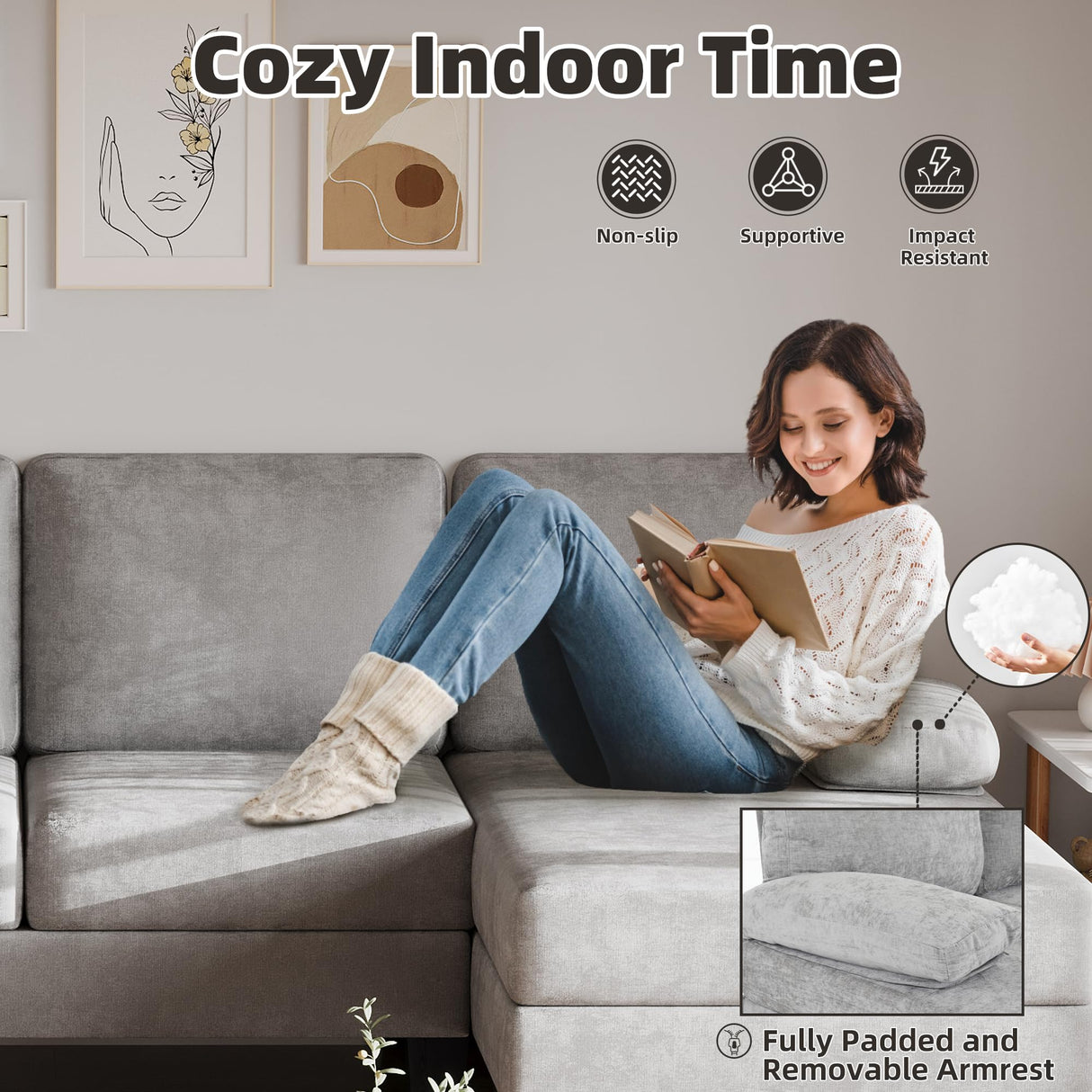 Bezseller 107.3" Sectional Couches for Living Room, U Shaped Modular Sofa Couch with Cushion & Chenille Fabric, 4-Seat Comfy Furniture Sets with Double Chaise for Apartment, Reception Room, Grey Bezseller