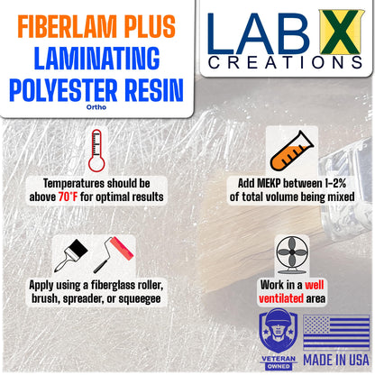 FIBERLAM Plus 1-10G Polyester Resin 1-10 Gallon +MEKP Hardener; Low Viscosity Coating for Laminating Fiberglass mat/Biaxle/Cloth; Boat/RV/Automotive/Canoe/Surfboard| Extended TACK Time (2 Gallon)