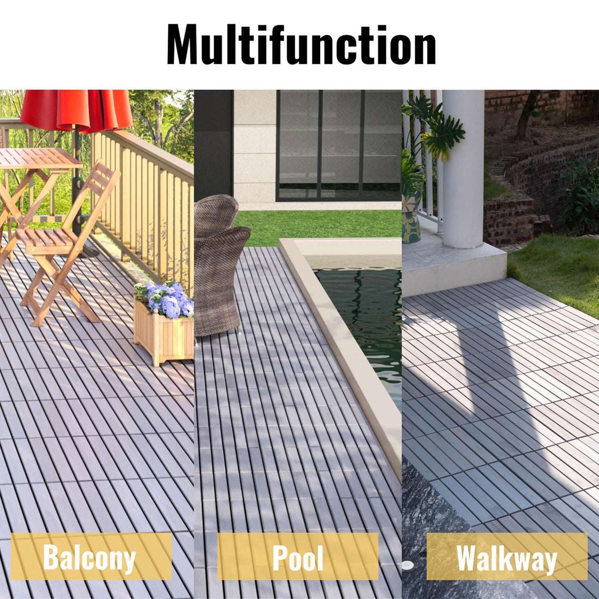 Interlocking Deck Tiles - 12x12 Inch Waterproof Outdoor Flooring for All Weather Use - Wood Tiles for Patio, Porch, Poolside, Backyard, Balcony, (Light Gray * 10 PCS) RIDFY