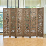 66.9Inch Folding Room Divider, 6 Panels Wood Carved Privacy Screens Free Assembled Freestanding Partition for Bedroom Home Office (Brown) Svimi