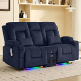 SnyFivv 68.9" Wall Hugger Recliners, Power Loveseat Recliner Sofa with Flip Back Console/Bluetooth Speaker/AC Outlets/LED Lights/Lumbar Pillows for Living Room, Movie Room, RVs, Home Theater (Blue) SnyFivv