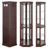 Lighted Corner Display Curio Cabinet Wooden Shelving Unit with Tempered Glass Door, Bar and Liquor Storage Area with 4 Shelves, Wine Cabinet CQSXDA